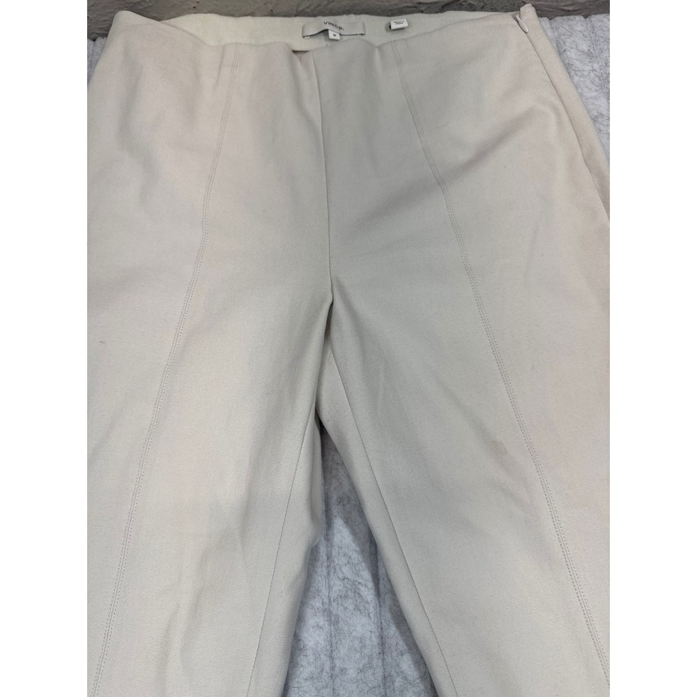 Vince Womens Cream Stitch Front Narrow Leg Pants Size M Side Zip Italian Fabric